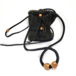 Handwoven Black Straw Crossbody Bag boho bag With brown Wooden Bead Accents